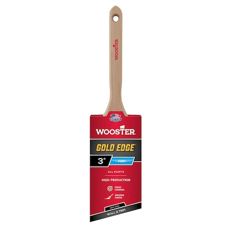 Wooster 3" Semi-Oval Angle Sash Soft, Gold CT Polyester Bristle, Paint Brush, Wood Handle 5236